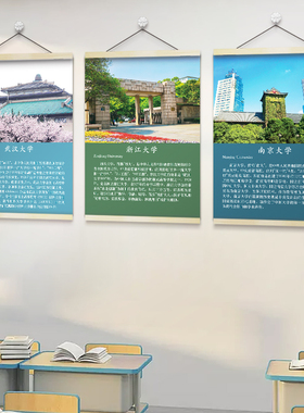 中国著名大学简介实木挂画挂图海报墙贴纸学校走廊宿舍教室装饰画