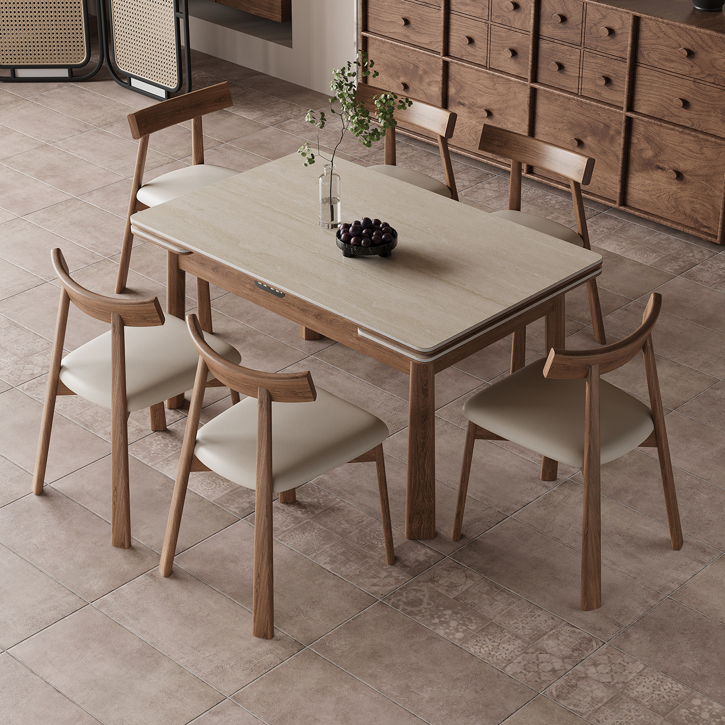 家用小户型白蜡木实木岩板伸缩多功能电磁炉暖菜板保温加热餐桌椅,淘宝优惠券,粉丝福利购,淘宝优惠卷