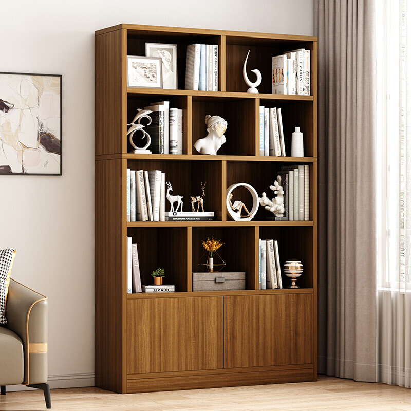 书柜实木板组合书房落地格子柜靠墙书架多层置物收纳柜客厅展示架 - 图0