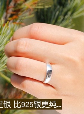 情侣戒指女99纯银对戒男日韩版学生光面简约开口指环戒子生日礼物