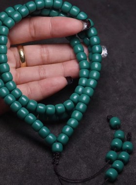 雪巴琉璃果冻料绿色直切桶珠老型珠手串108佛珠手链男女佩戴配饰
