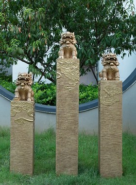 中式仿石雕拴马柱居家装饰布置别墅门口庭院花园玄关茶Z室落地摆