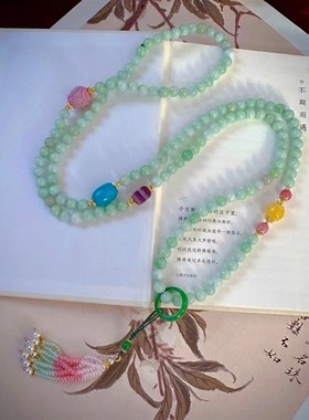 新中式国风复古时尚p百搭多巴胺彩色流苏斜挎链背链长款项链