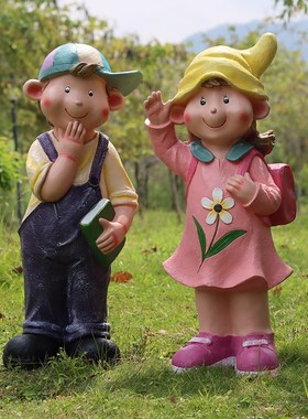 卡通人物小e矮人雕塑花园庭院仿真男孩女孩摆件童装店幼儿园装饰