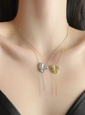 韩版轻奢小众不规则绑n带爱心项链网红2023爆款高级感简约锁骨链