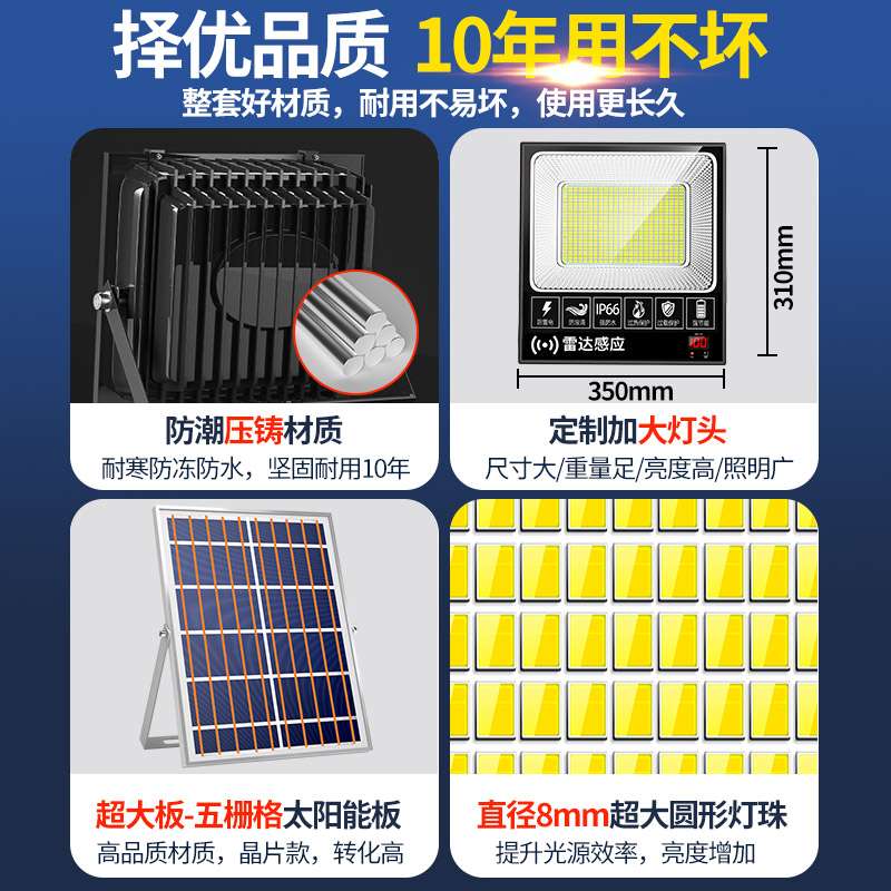 户外太阳能灯照明灯农村院子led家用室内防水大功率12v超亮庭院灯 - 图1