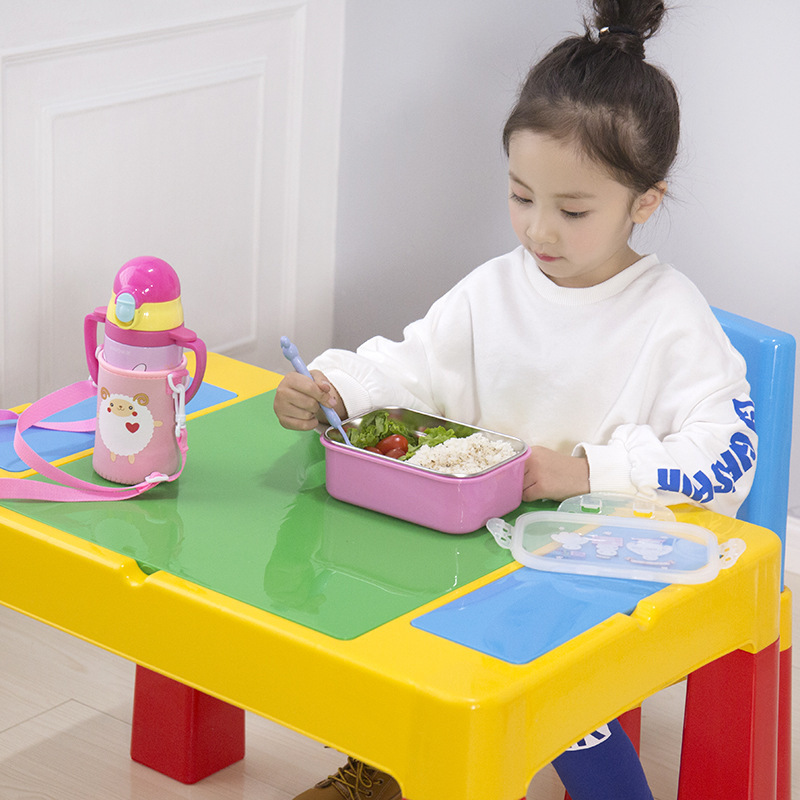儿童贝氏积木桌 大小颗粒多功能塑料拼装玩具桌幼儿园桌椅套装 - 图1
