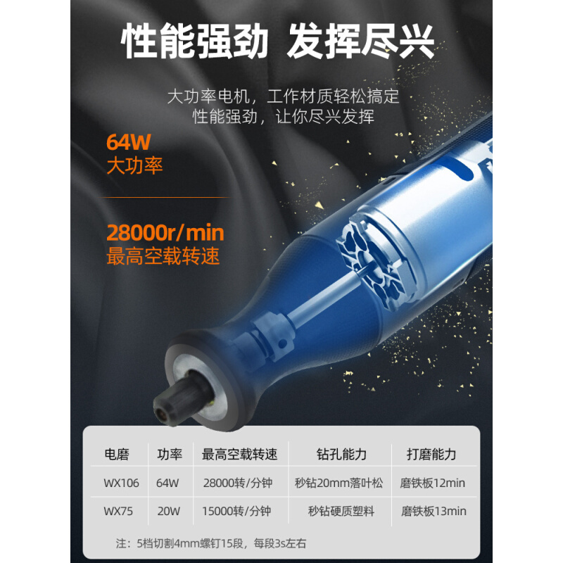 BG54WX106电磨8V家用小型电动打磨抛光切割WX750直磨机电动工 - 图3