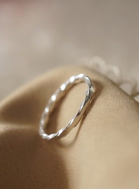 手工999纯银戒指女 尺寸定做个性素面麻花尾戒食指圈细指环