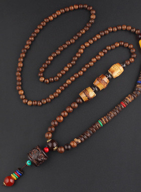 百搭男女复古民族风毛衣链长款木质吊坠佛珠项链衣服配饰挂件装饰