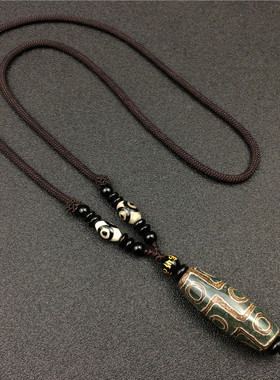 复古简约绳链天珠吊坠项链男中长款装饰配饰女百搭毛衣链情侣饰品