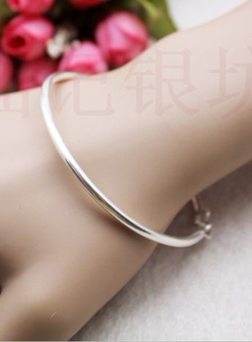 仙记银手镯 银脚镯 999纯银女 纯银手镯女款光面纯银手镯子女细圈