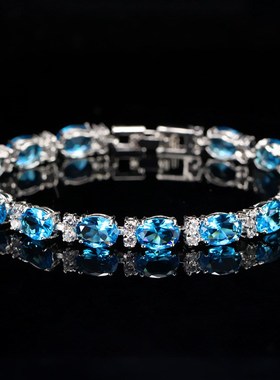 时尚流行韩版椭圆绿蓝红彩色锆石手链结婚新娘婚纱礼服宴会首饰