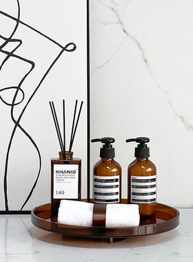 现代简约洗手间摆件套p装样板房卫浴软装展厅装饰圆形托盘香薰组