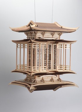 新中式创意木建筑镜像倒影酒店别墅客J厅玄关酒柜软装饰品摆件