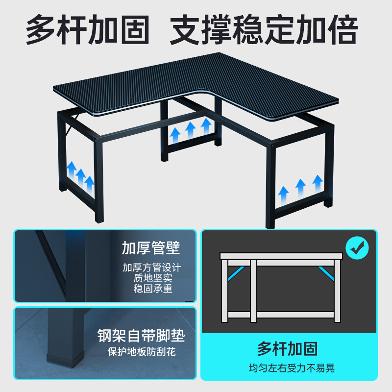 转角电脑桌电竞桌卧室办公桌家用拐角桌L型双人书桌书架组合桌-图2