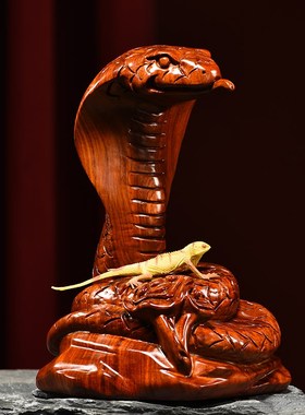 木雕摆件蛇d实木头雕刻动物生肖家居客厅办公司书架装饰手工艺礼