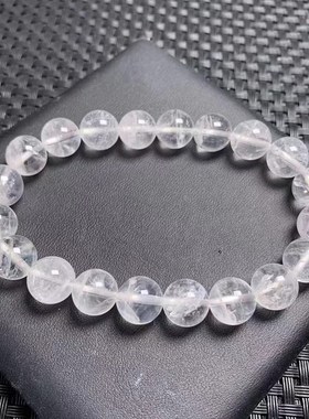 天然白幽灵手链招财幽灵白色串珠散珠单圈白水晶珠子手串男女饰品