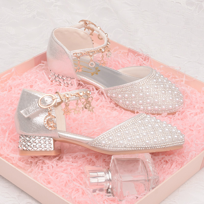 公主鞋女童软底儿童白色礼服花童鞋小女孩走秀演出珍珠水晶高跟鞋,淘宝优惠券,粉丝福利购,淘宝优惠卷