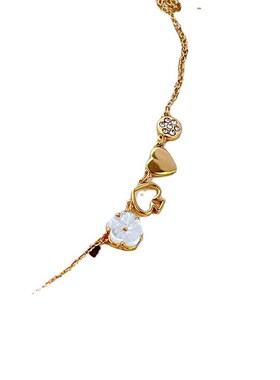 新款时尚b轻奢通勤小众甜美花朵 镂空黑桃 爱心 圆形多坠金属项链