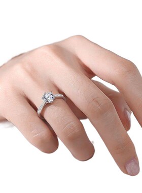 情侣戒指一对银莫桑钻一克拉开活口可调节刻字送男女朋Z友婚礼对