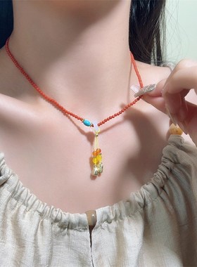 新中式设计感金色福字o吊坠圆珠项链 复古国风高级优雅百搭锁骨链