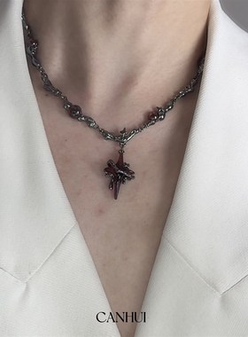 红月光四芒星项链男女小众设计百搭时尚简约个性锁骨链配饰