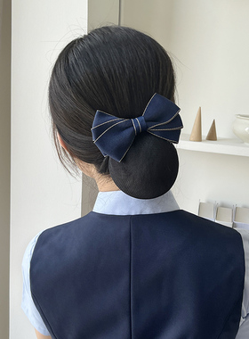蓝色职业领花头花套装女银行领结