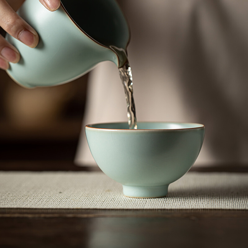 天青汝窑陶瓷主人杯汝瓷开片可养单杯高端品茗杯功夫茶具家用茶杯-图1