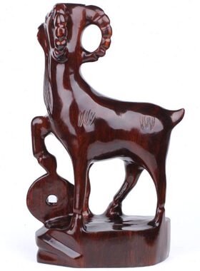 泰木雕羊摆件山大号羊羊摆件慈航阁红色实木肖生桃木