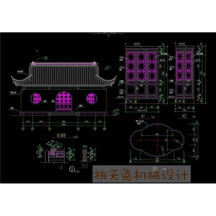 仿古中式建筑之镜心卢-木结构挂落吴王靠门窗节点大样CAD图纸