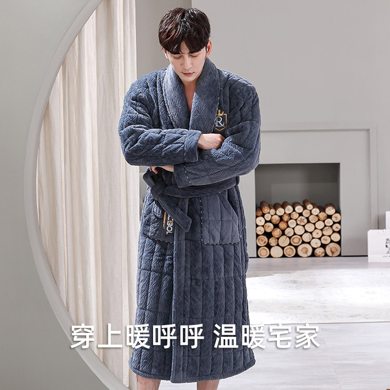 恒源祥冬季男睡袍加绒加厚三层夹棉睡衣珊瑚绒长款浴袍双面细绒,淘宝优惠券,粉丝福利购,淘宝优惠卷