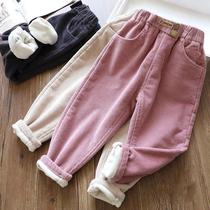 Girl Gush Pants Autumn winter paragraph outside wearing foreign air Loose Light Core Suede Baby Thin Suede Childrens Suede Pants