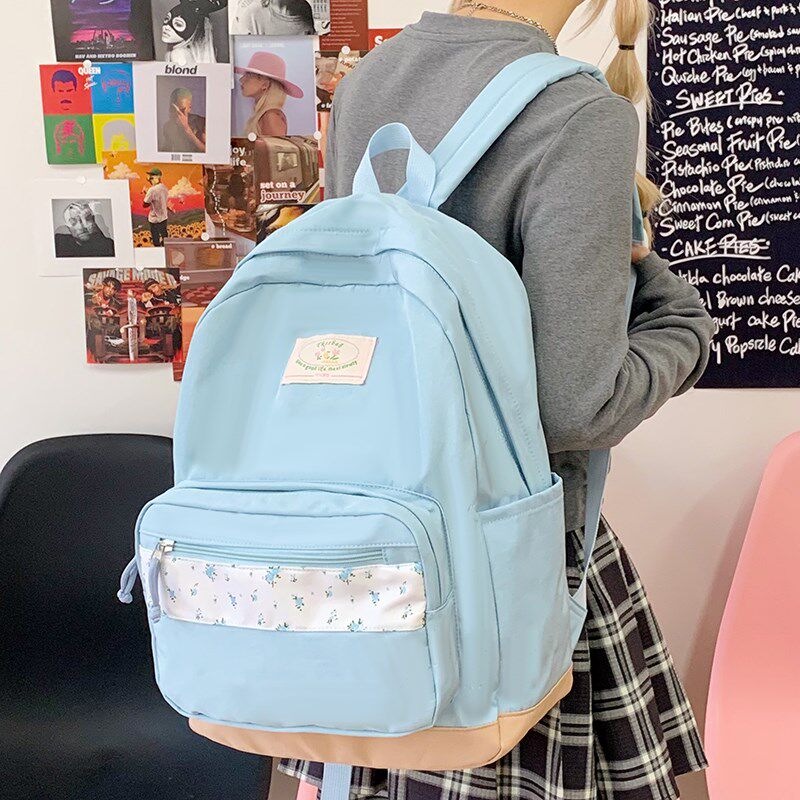 书包大学生女小清新碎花双肩包中学生上课通勤揹包小众百搭包包