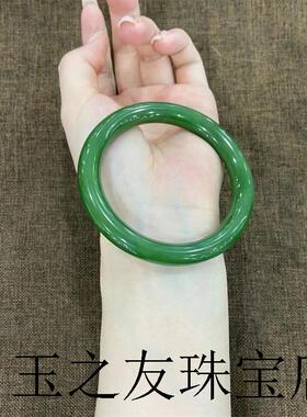 新疆和田玉翠绿手镯少女款细圆条镯子高端碧绿色翡翠玉石手饰百搭