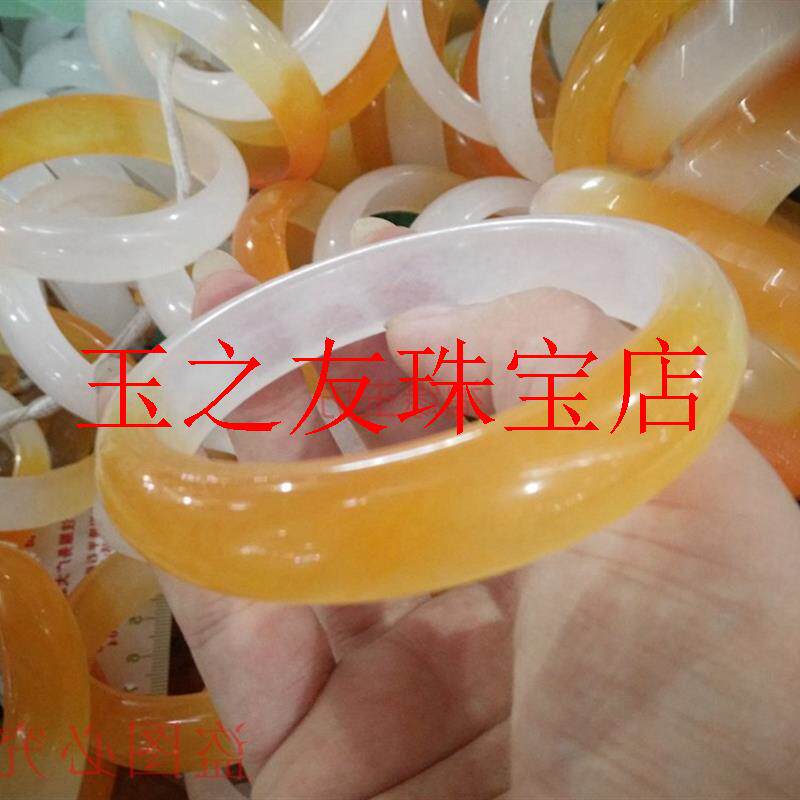 新疆和田玉金丝玉手镯戈壁玉冰种黄玉手镯时尚百搭精致女款美人镯