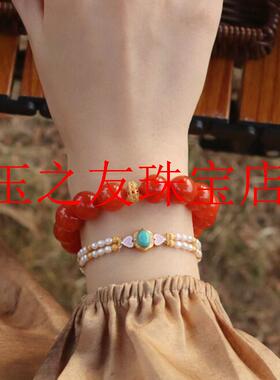 南红玛瑙满色樱桃红圆珠手串单圈原创女款满肉新中式国风保山手链