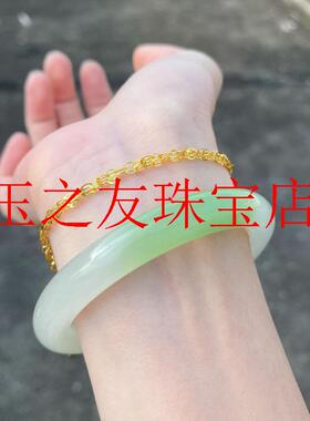 高端和田玉翠青圆条手镯青海料玉镯子女款精选羊脂玉白玉饰品送礼