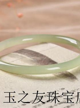 高端和田玉色青白玉手镯晴水玉手镯青玉细圆条镯子冰种少女叮当镯