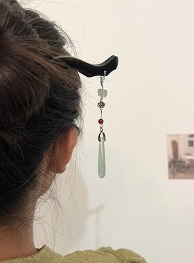 有风来信发簪套装新中式清冷黑色木质簪子高级简约古典气质发饰女