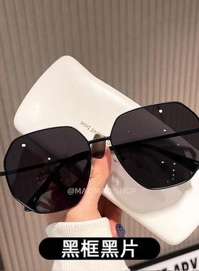 加大加宽大码大脸显瘦透明蓝色偏光太阳眼镜男多边形金属开车墨镜