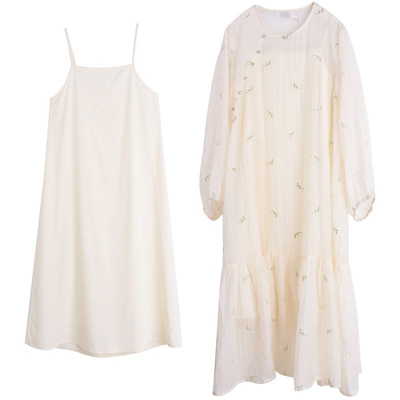 胖仙女莹莹大码女装胖mm初秋气质新中式刺绣碎花吊带裙连衣裙套装,淘宝优惠券,粉丝福利购,淘宝优惠卷