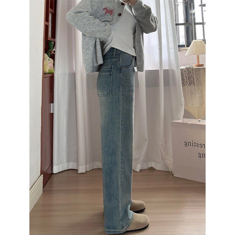 梨形身材窄版直筒牛仔裤女秋冬新款胖妹妹mm高腰宽松显瘦阔腿长裤,淘宝优惠券,粉丝福利购,淘宝优惠卷