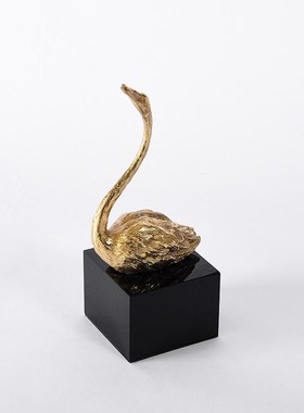 金属工艺品样板间客厅书房办y公室书靠博古架黄铜天鹅小动物摆件