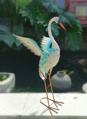 铁艺仙鹤户外庭院落地摆件阳台花园露台橱窗装Q饰户外园林水景布