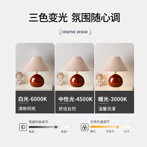 法式中古台灯陪嫁结婚长明灯设计师复古一对简约卧室床头氛围灯 - 图2