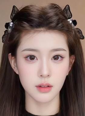 黑色蕾丝兔耳朵抓夹女刘海发夹女2026新款前额侧边公主头发卡头饰