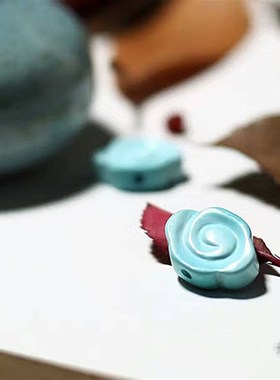 天然湖北a原矿绿松石高瓷走绿料伴生雕刻祥云配件佛珠文玩背云多