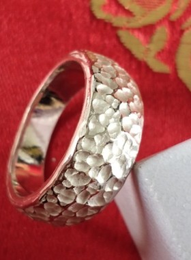 纯银戒指手工锤点覆古作旧999纯银闭口男戒指银饰时尚戒指女个性