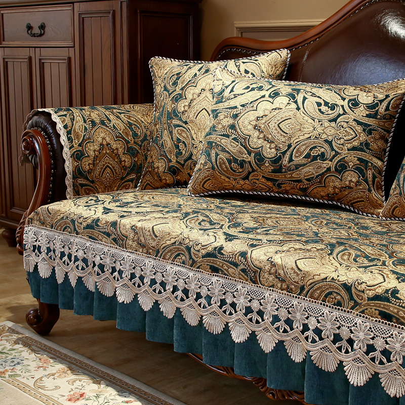 美式复古沙发垫四季通用欧式奢华坐垫真皮沙发套防滑北欧轻奢座垫